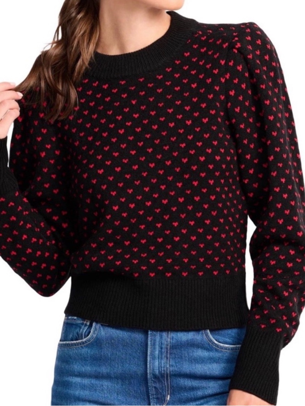 Black and Red Heart-Print Crewneck Sweater Pistola XS